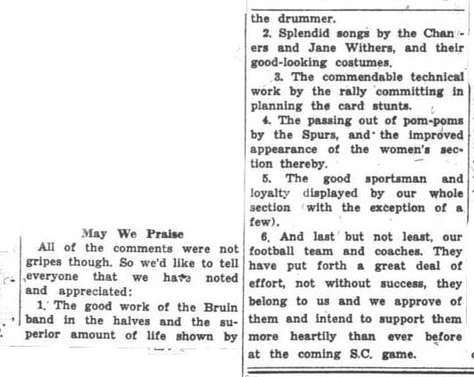 Letter praising Bruin Band, November 20, 1936