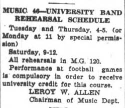 Band rehearsal schedule, September 23, 1936