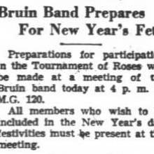 Bruin Band prepares for Rose Parade, December 10, 1936