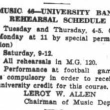 Band rehearsal schedule, September 23, 1936