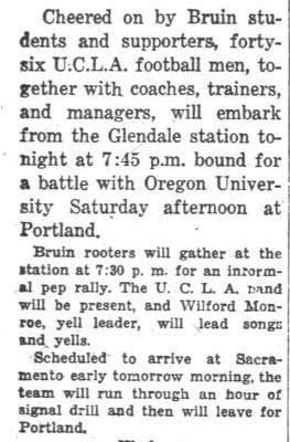 Band at sendoff for Oregon game, November 4, 1936