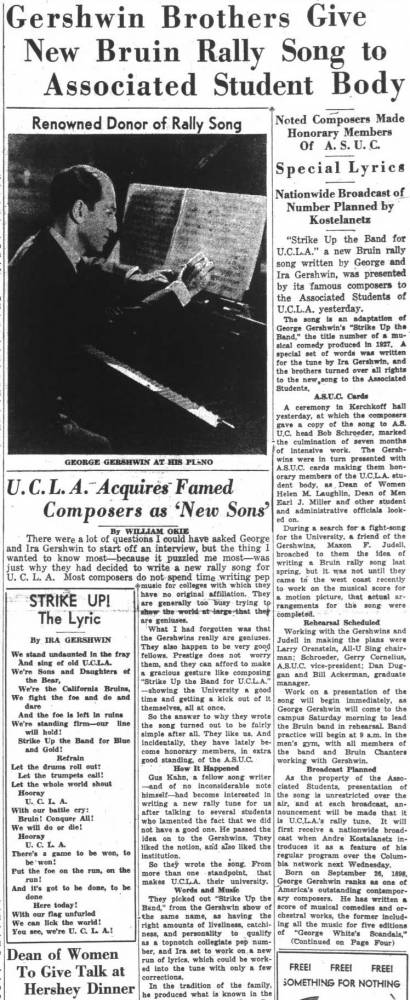 Gershwin Brothers "Strike up the Band for UCLA," September 24, 1936