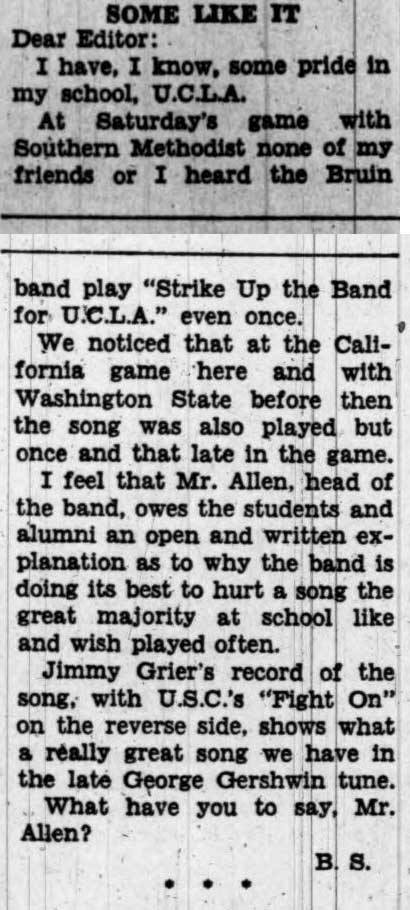 Letter - Leroy Allen owes explanation for not playing "Strike Up the Band," November 18, 1937