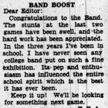 Congratulations to Band, November 16, 1937