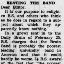 "Beating the Band" response to February 25 letter. March 3, 1937
