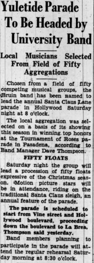 Band leads Yuletide Parade, November 24,1937