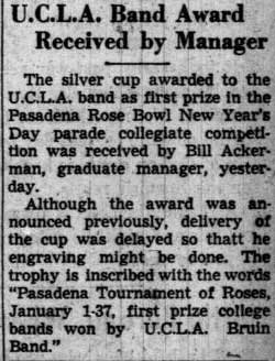 Band wins first prize in Rose Parade, February 18, 1937