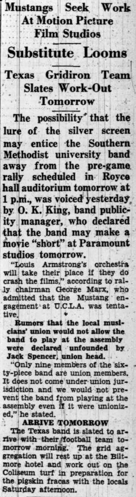 SMU Bandsmen may skip assembly, November 18, 1937