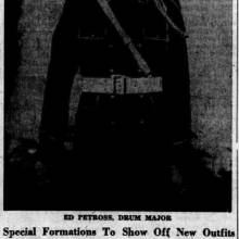 Photograph of Ed Petross & article regarding Band's new uniforms, October 22, 1937