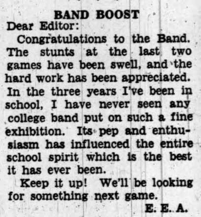 Congratulations to Band, November 16, 1937