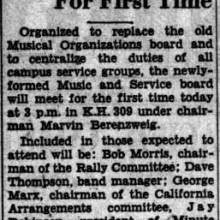 Music Service Board, Maury Grossman "adviser for the Bruin Band". September 21, 1937