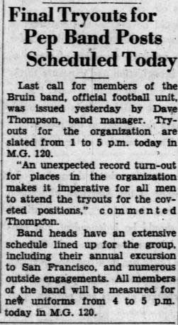 Final tryouts for Pep Band, September 14, 1937