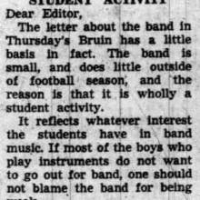 Letter - Don't blame Band for being small, March 4, 1937