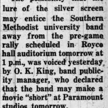 SMU Bandsmen may skip assembly, November 18, 1937