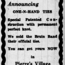 Pierre's Village Laundry Ad - "We sold the Bruin Band their official ties." October 10 ,1938 