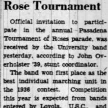 Band attends Rose Parade, November 8, 1938