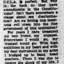 Female student desires to join Band, February 24, 1938