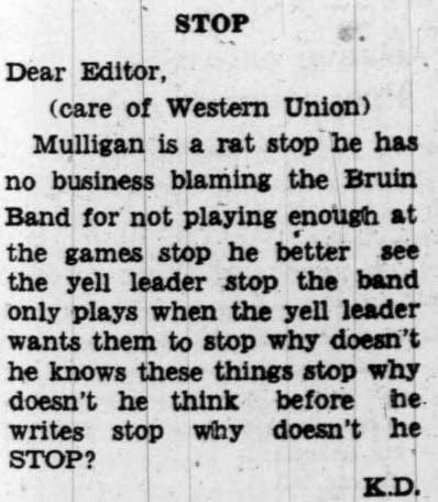 Response to columnist Roy Swanfeldt regarding Band comments, October 24, 1938