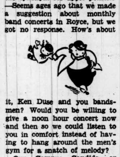 Column calls for monthly Band concerts in Royce Hall, November 22, 1938