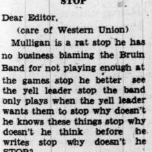 Response to columnist Roy Swanfeldt regarding Band comments, October 24, 1938