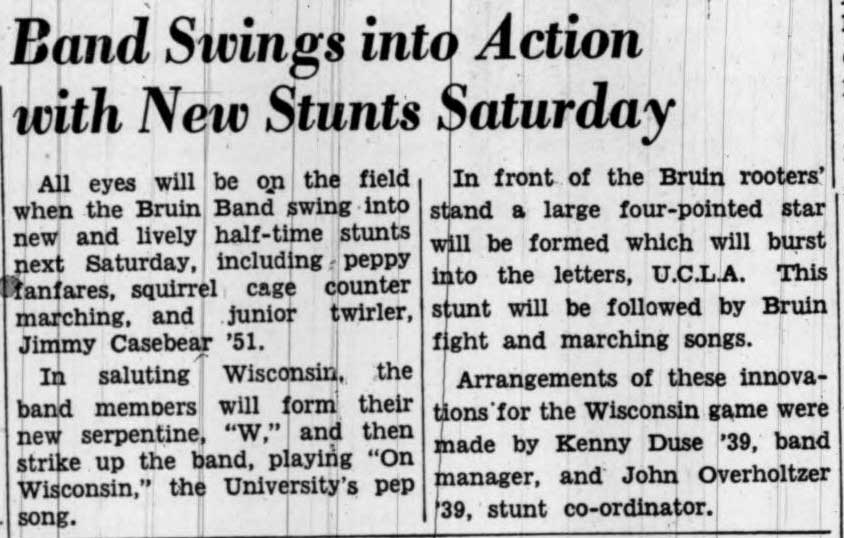 Band plans new stunts for Wisconsin game, November 10, 1938