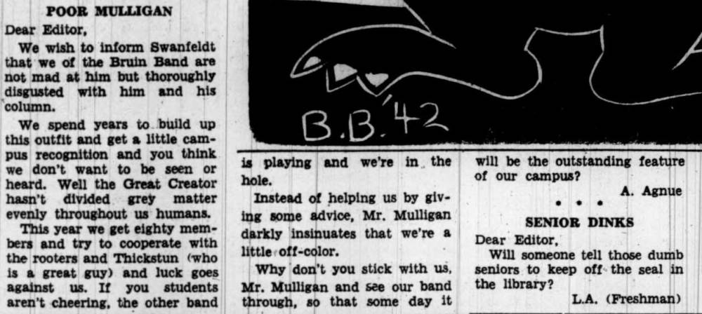 Band member's response to columnist Roy Swanfeldt, October 28, 1938