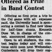Cal trip offered as prize in Band contest, October 5, 1938