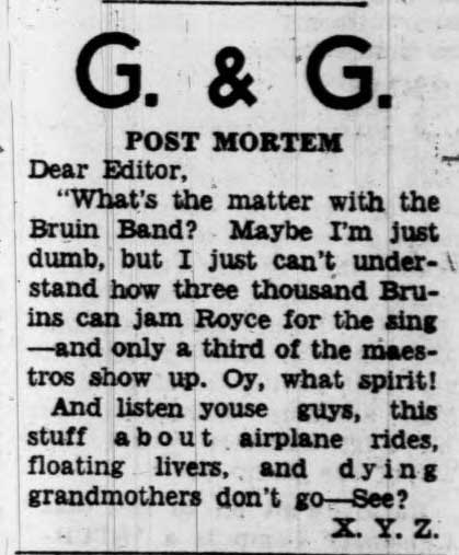 "What's the matter with the Bruin Band?" November 30, 1938