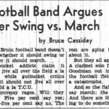 Football band argues over swing vs. march, October 3, 1939