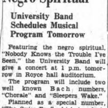 Concert features Negro Spirituals, May 16, 1939