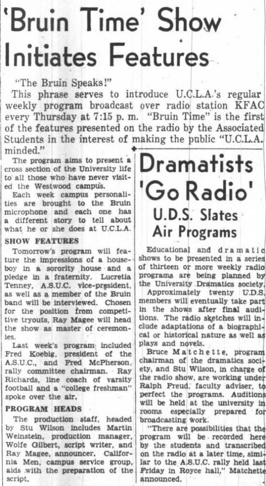 Band member interviewed on KFAC radio, October 4, 1939