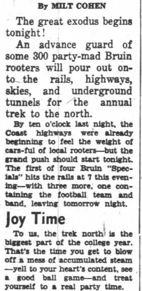 Band rides train with football team to Stanford, October 12, 1939