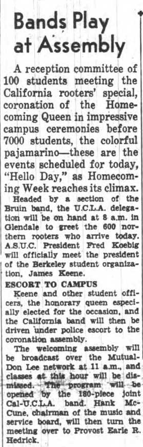 Band plays at assembly with Cal Band, November 3, 1939