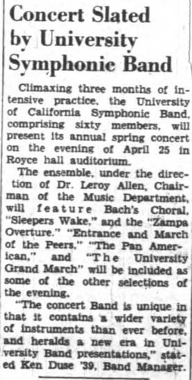 University Band announces concert, March 21, 1939