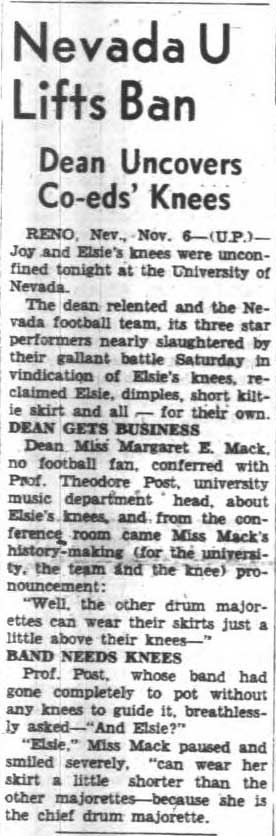 University of Nevada lifts ban of majorettes, November 7, 1939