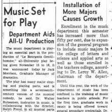 Music Department feature, department offers graduate degrees for first time. October 6, 1939