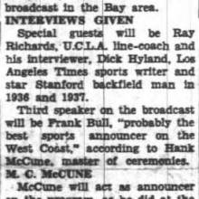 Band featured on pre-game broadcast, October 12, 1939