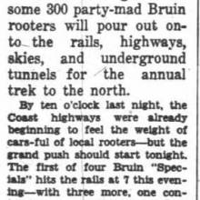 Band rides train with football team to Stanford, October 12, 1939