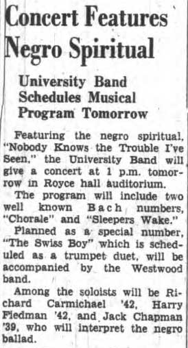 Concert features Negro Spirituals, May 16, 1939