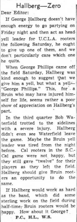 "If Hallberg would work as hard as the Band," November 23, 1942