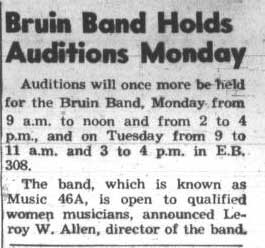 Bruin Band holds auditions, 1943 Summer Session, Registration edition