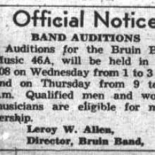 Band auditions, qualified men and women eligible. July 7, 1943