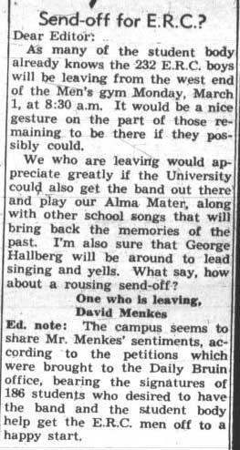 Request for Band send-off for Enlisted Reserves Corps, February 22, 1943