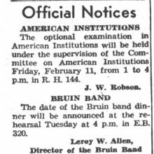Official notice - Bruin Band Dinner, February 11, 1943