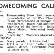 Homecoming calendar, November 26, 1943