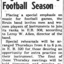 Band rehearsals begin, mention of 1943 Rose Bowl. August 30, 1943