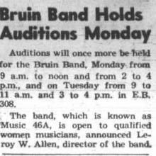 Bruin Band holds auditions, 1943 Summer Session, Registration edition