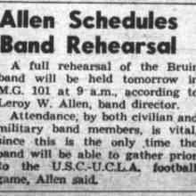Allen schedules Band rehearsal for USC game, September 17, 1943