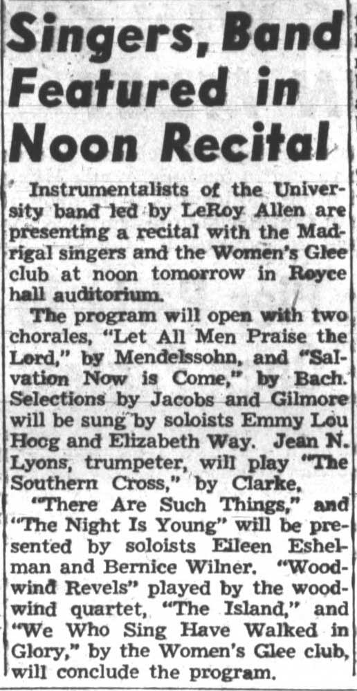 Singers and Band featured in noon recital, January 31, 1944