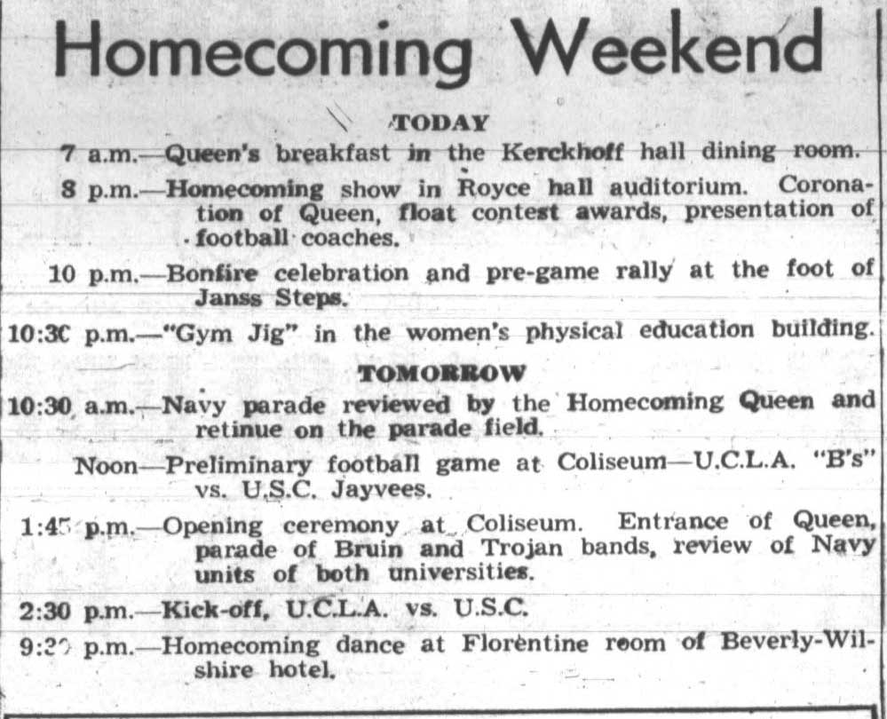 Homecoming schedule, November 24, 1944